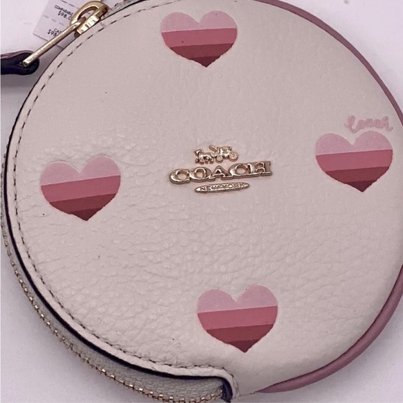 COACH CIRCULAR COIN POUCH KEY/BAG CHARM WITH HEART PRINT - Picture 9 of 9